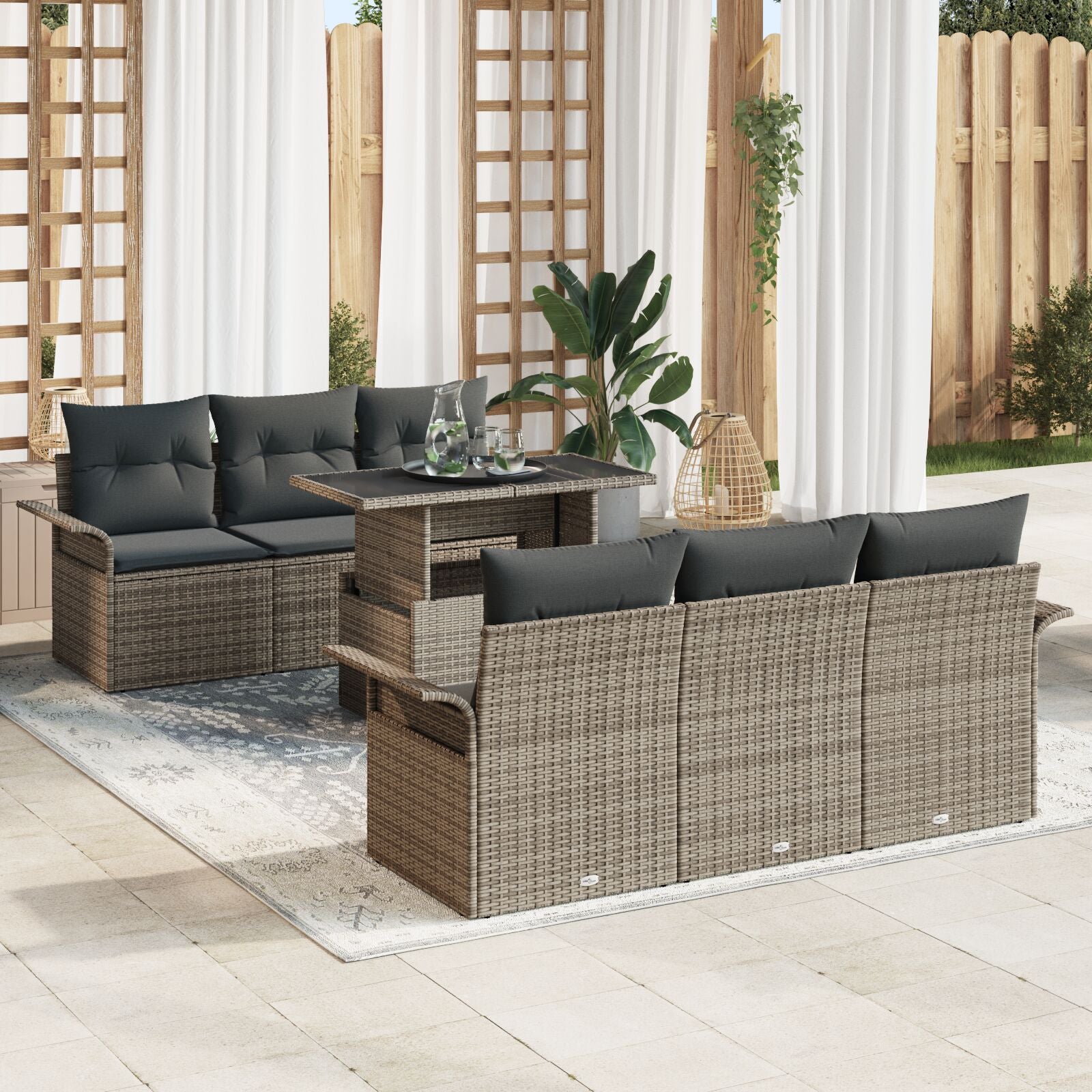 7-Delige Tuin Sofa Set Met Kussens Grijs Poly Rattan