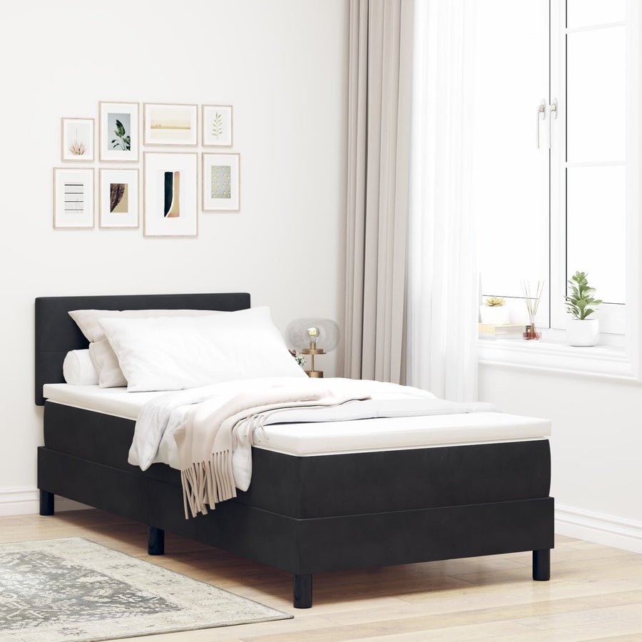 Boxspringbed Met Matras Zwart 100X200 Cm Velvet Blauw