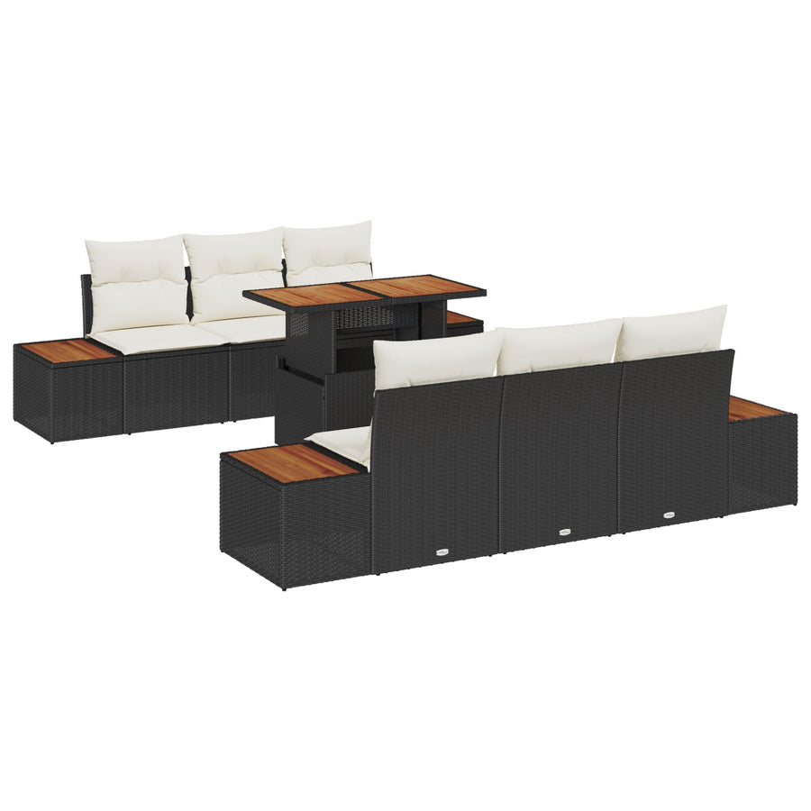 7-Delige Tuin Eetset Met Kussens Zwart Poly Rattan Acaciahout