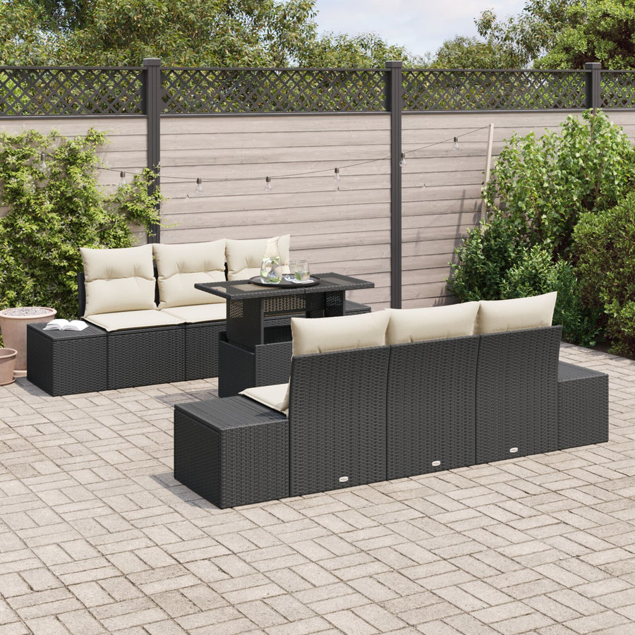 Tuinbankset Set Van 7 Zwart Rattan Wicker Tuinbankset