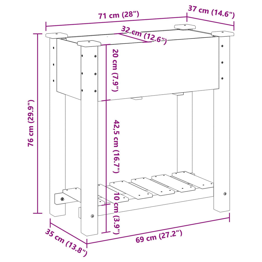 Tuinbak Met Plank 71X37X76 Cm Massief Vurenhout 71 x 37 x 76.5 cm