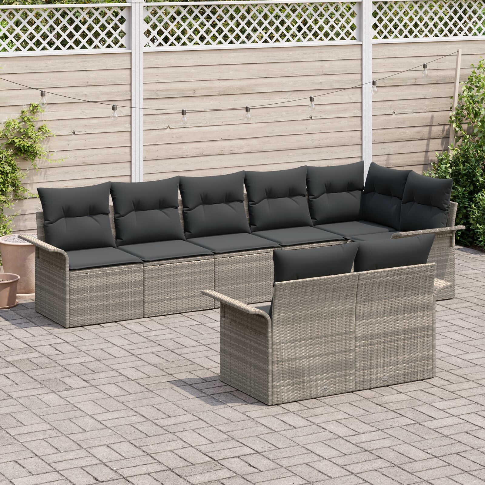 8-Delige Tuinsofa Set Met Kussens Poly Rattan Lichtgrijs zonder tafel