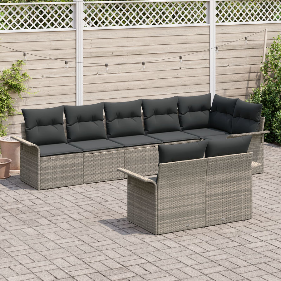 8-Delige Tuinsofa Set Met Kussens Poly Rattan Lichtgrijs zonder tafel