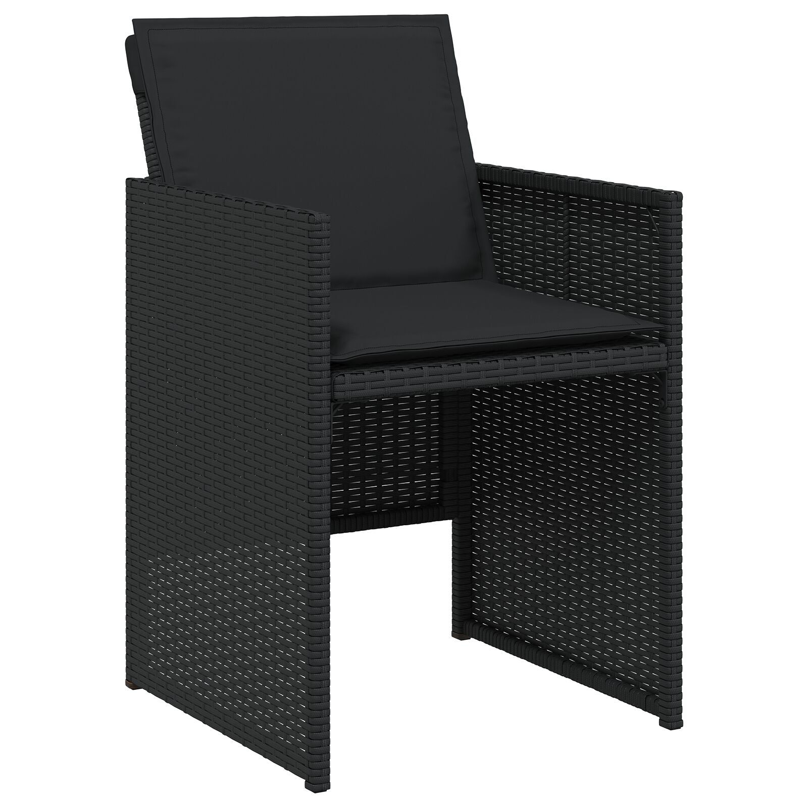 5-Delige Tuin Eettafel Set Met Kussens Zwart Poly Rattan