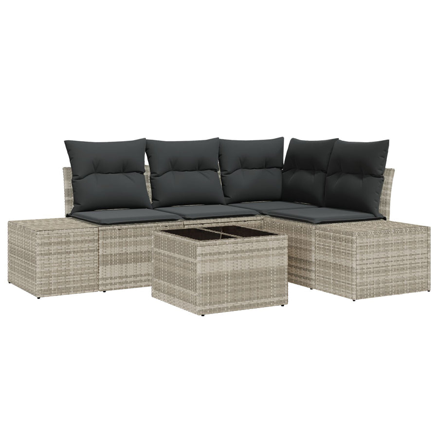 5 Delig Tuin Sofa Set Met Kussens Grijs Poly Rattan Lichtgrijs met tafel
