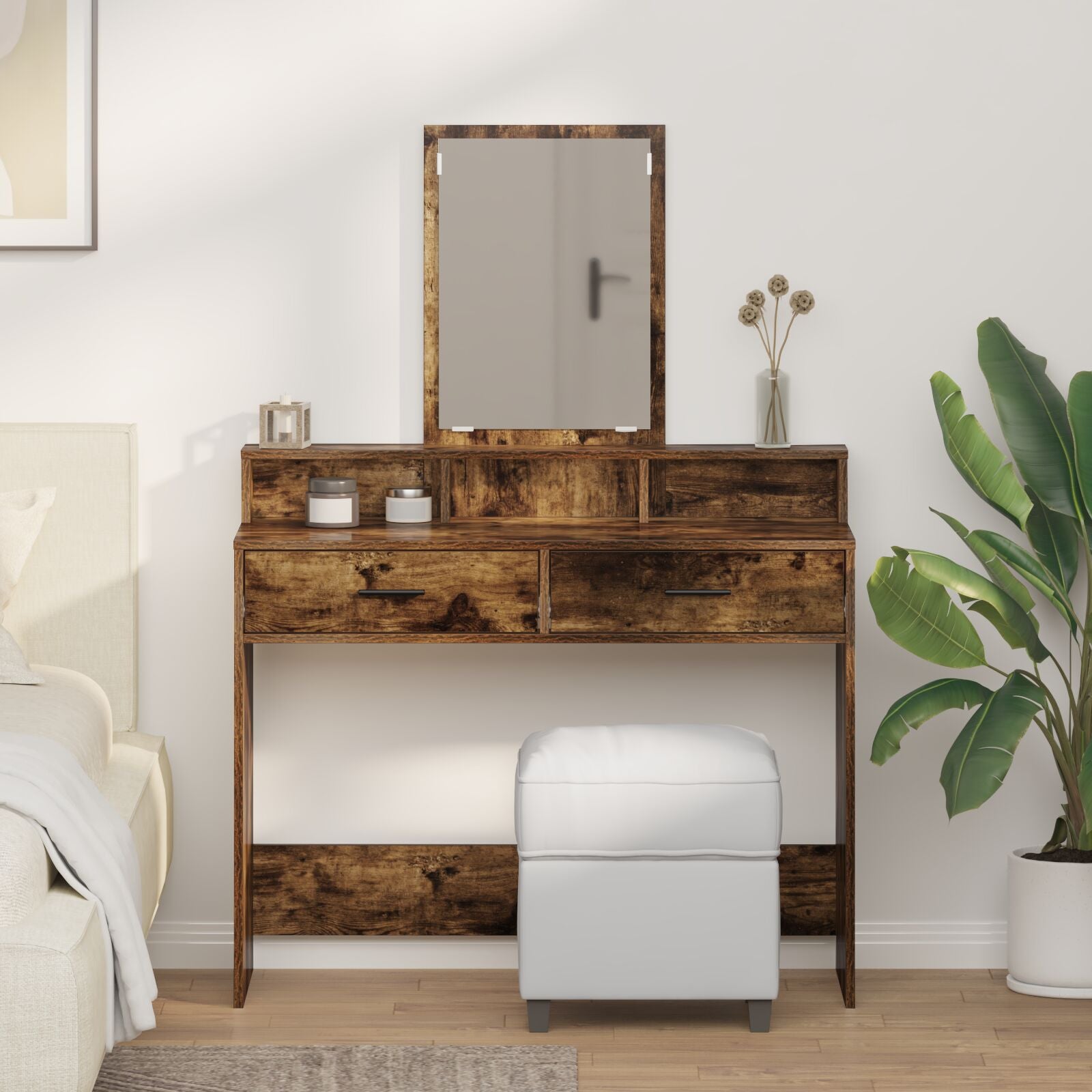 Kaptafel Met Lades 100 x 41 x 140 cm Gerookt eiken