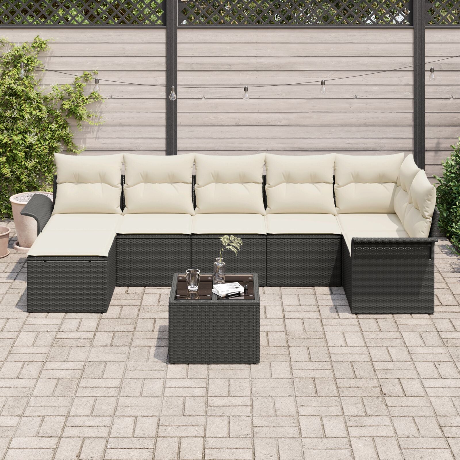 7-Delige Tuinset Met Kussens Bruin Poly Rattan