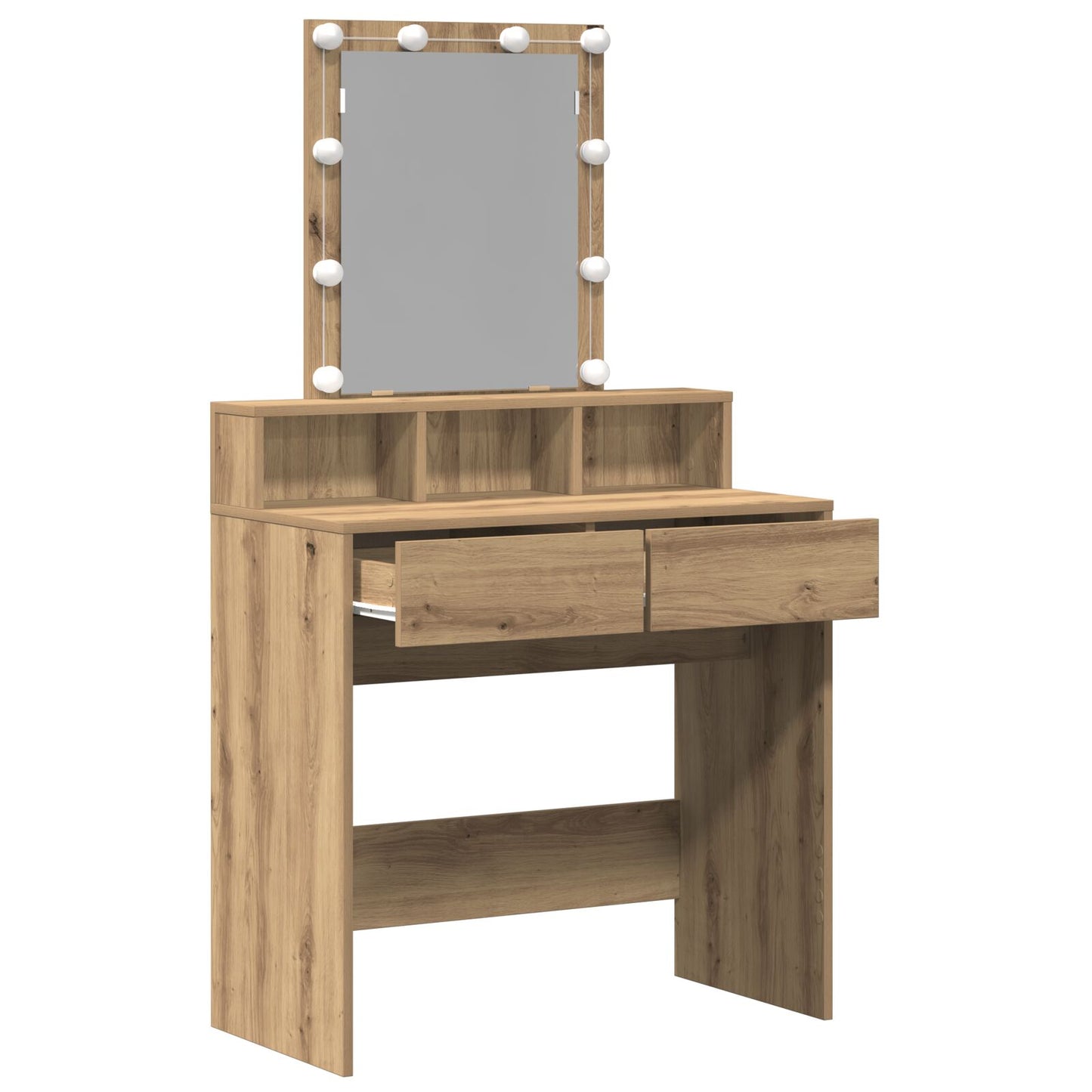 Kaptafel Met Spiegel En Led's Artisan Eiken Geïndustrialiseerd Hout