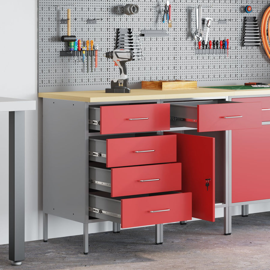 2-Delige Werkcabinet Set En Grijs Van Gelaagd Hout En Staal 2x (84/85 cm) Rood 2x kast