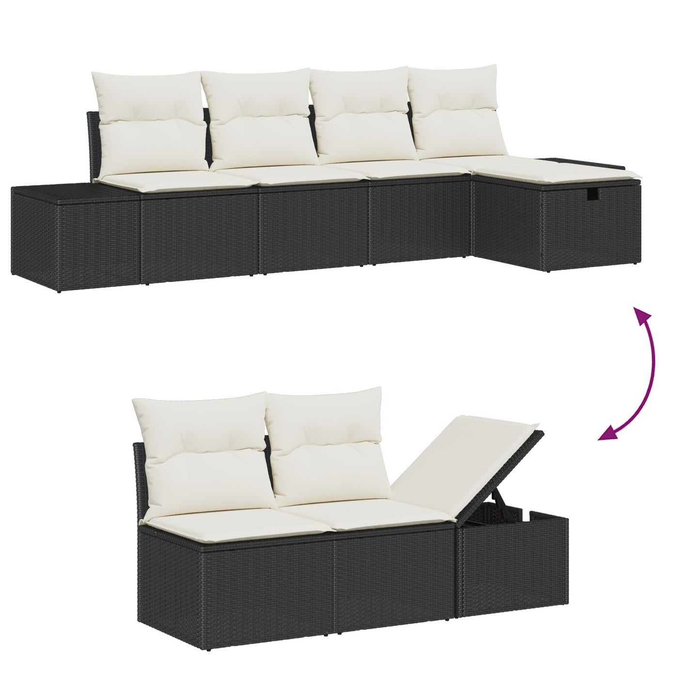 6 Persoons Tuin Sofa Set Met Kussens Zwart Poly Rattan Wit