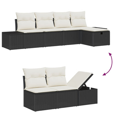 6 Persoons Tuin Sofa Set Met Kussens Zwart Poly Rattan Wit