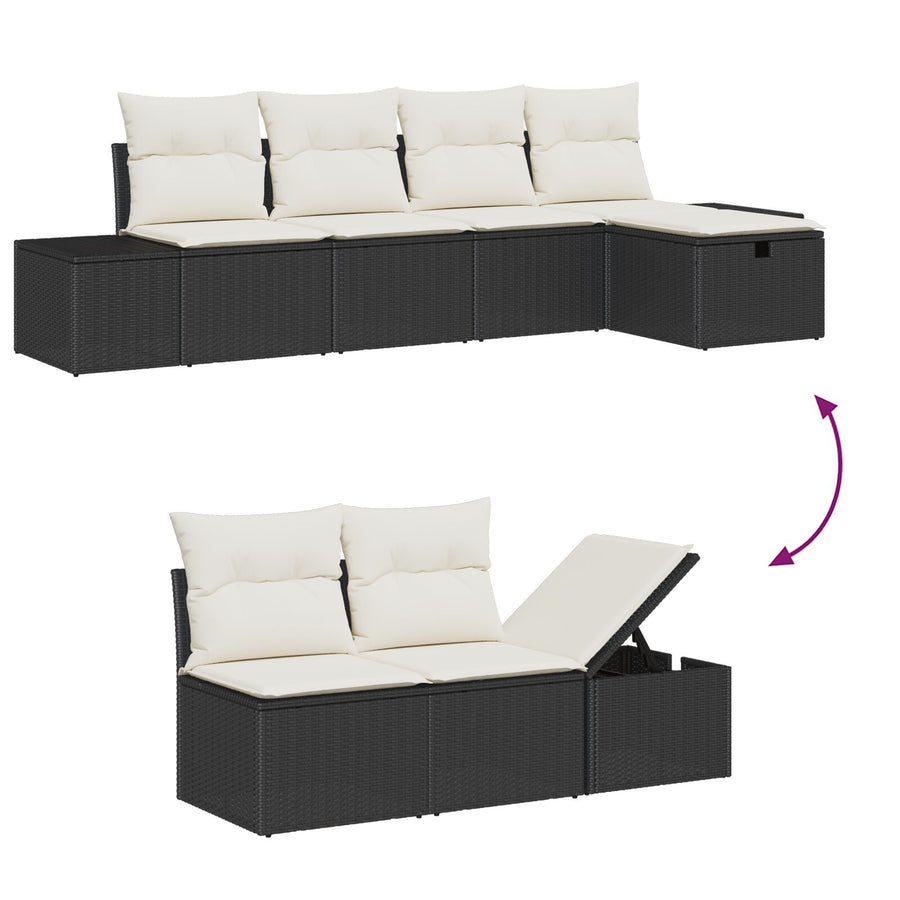 6 Persoons Tuin Sofa Set Met Kussens Zwart Poly Rattan Wit