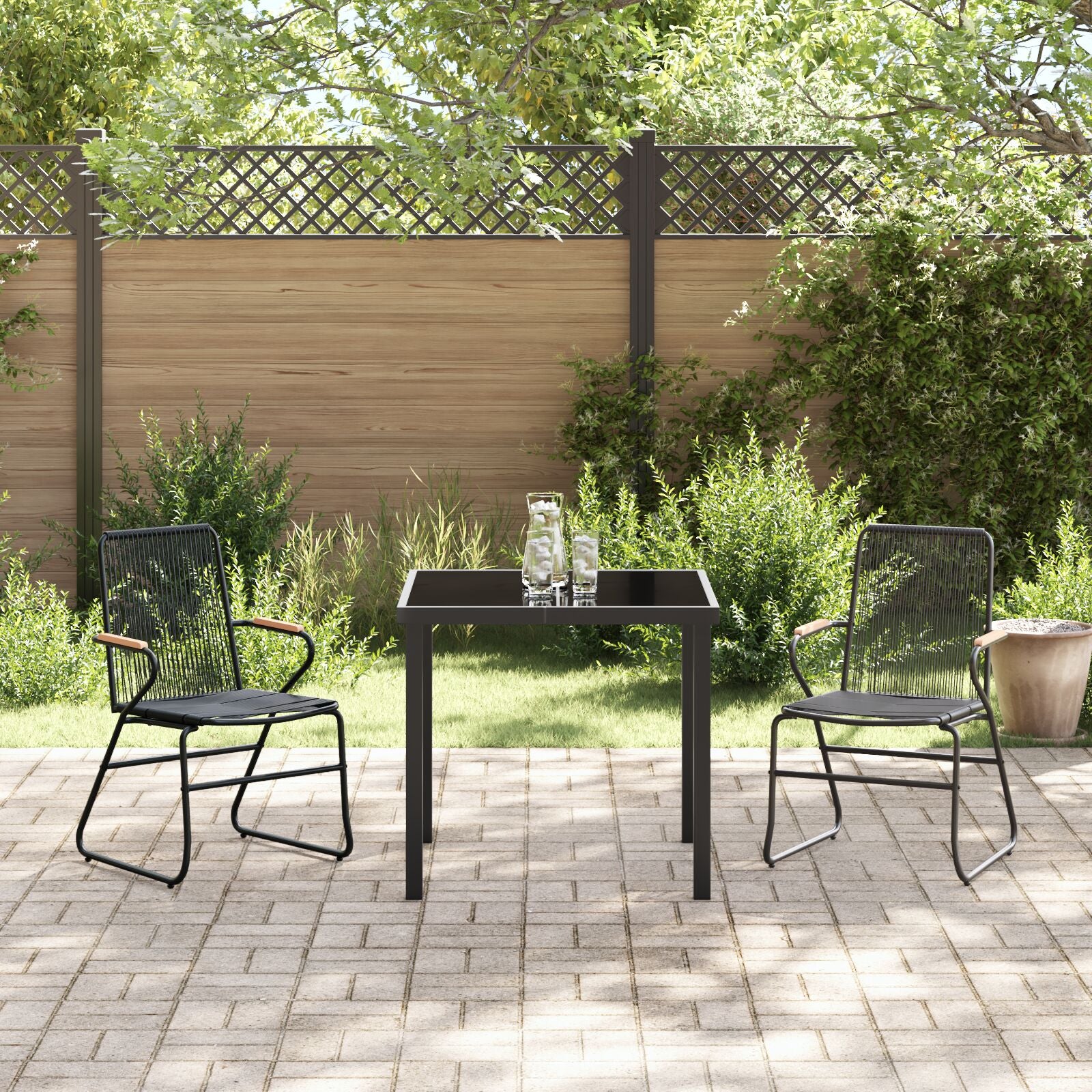 3-Delige Tuin Eetset Zwart Pvc Rattan