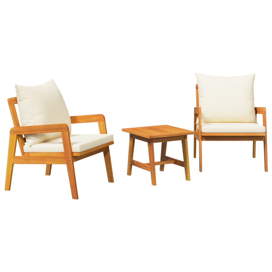 3-Delige Bistroset Met Kussens Van Massief Acaciahout Crème wit 2x stoelen + tafel