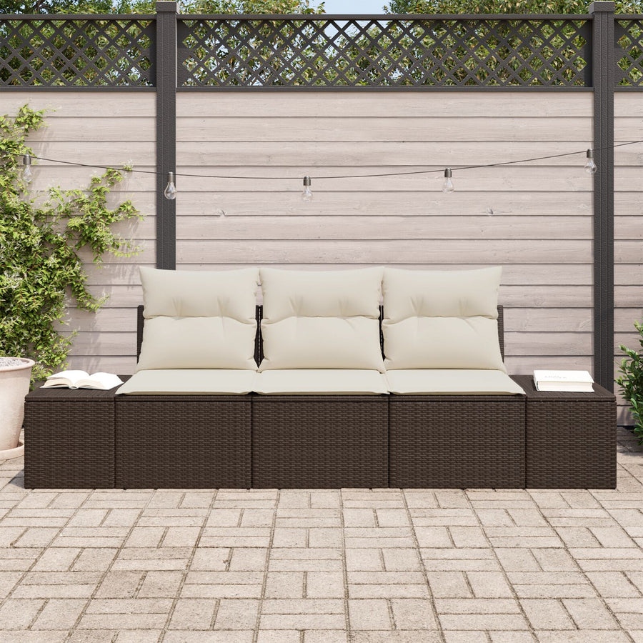 3-Delige Tuinsofa Set Met Kussens Bruin Poly Rattan