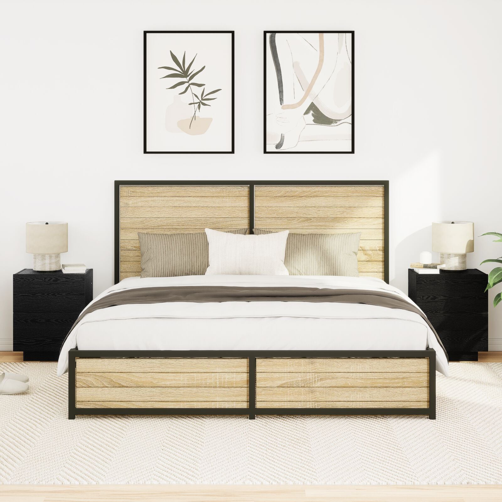 Nachtkastjes Met Led-Verlichting 2 Stuks Zwart Eiken 45X40X55 Cm