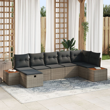 7-Delige Tuinsofa Set Met Kussens Grijze Poly Rattan