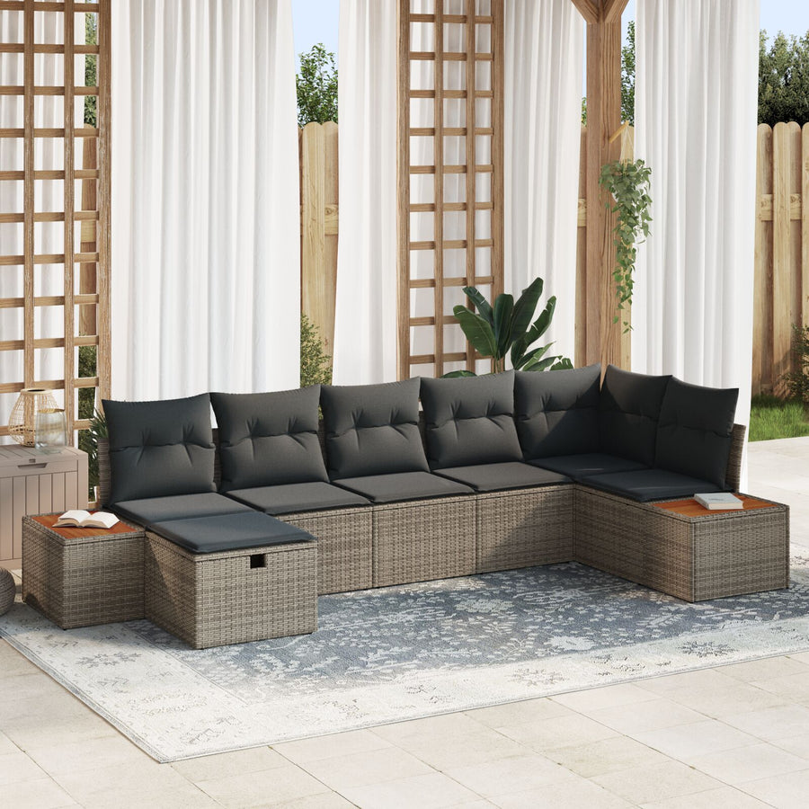 7-Delige Tuinsofa Set Met Kussens Grijze Poly Rattan