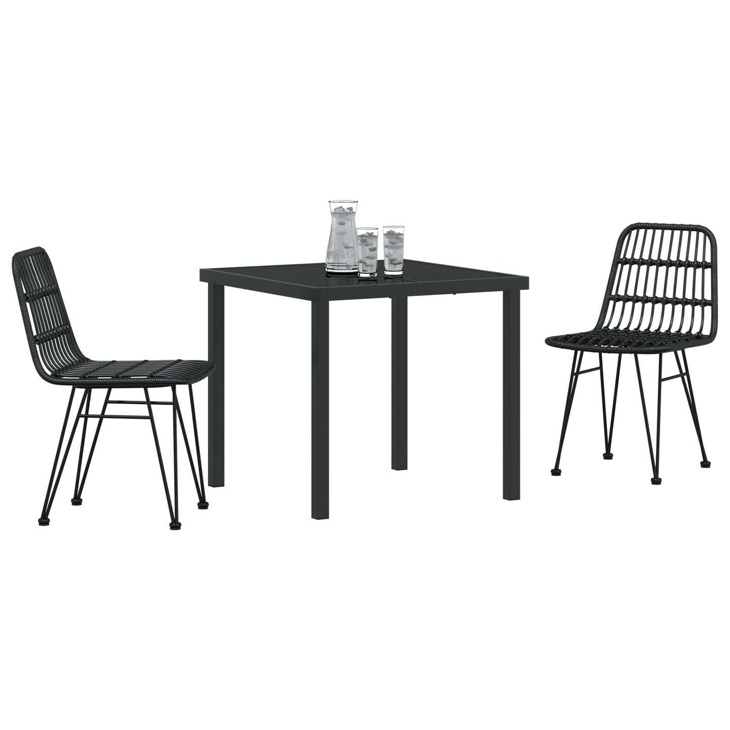 3-Delige Tuin Eettafel Set Zwarte Poly Rattan