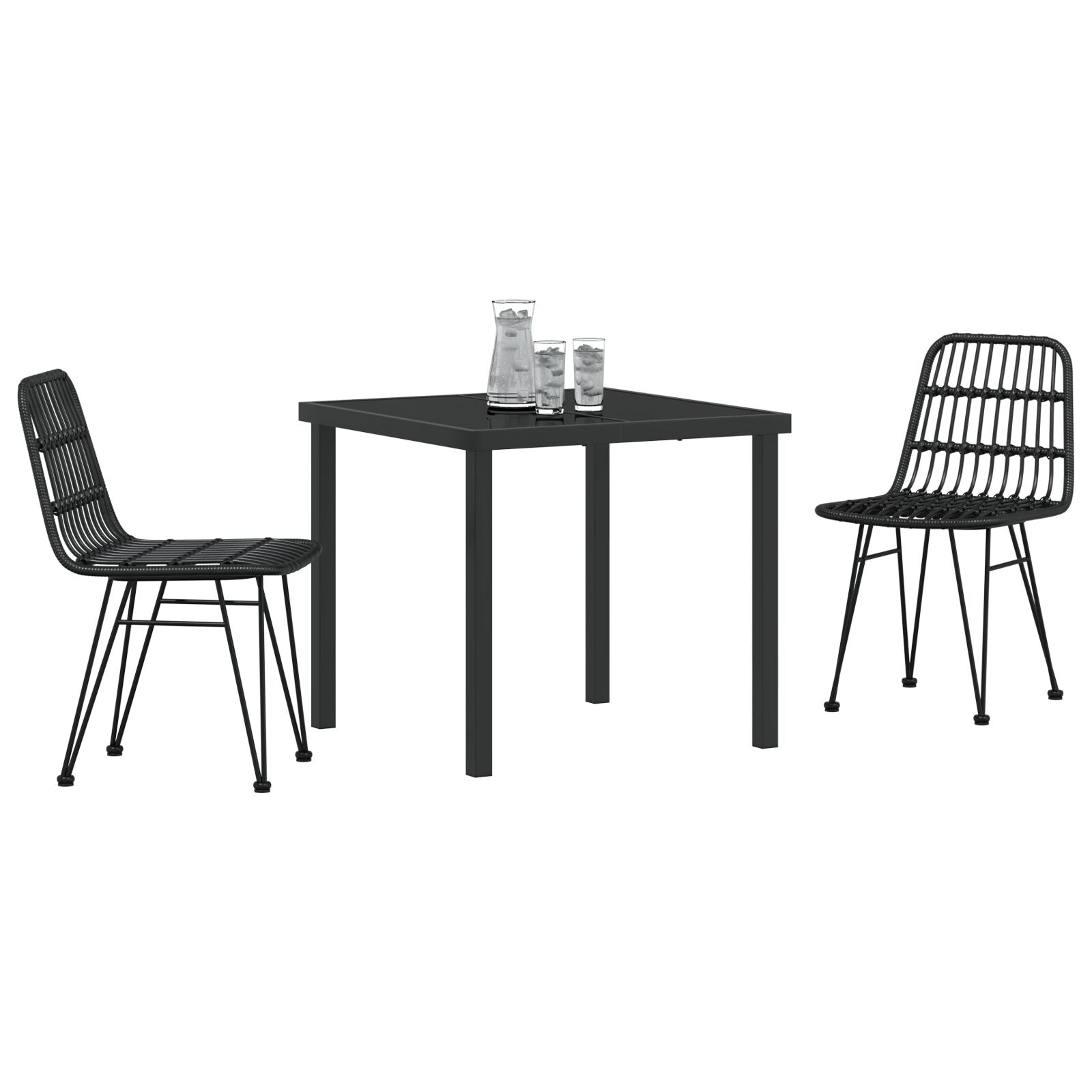 3-Delige Tuin Eettafel Set Zwarte Poly Rattan