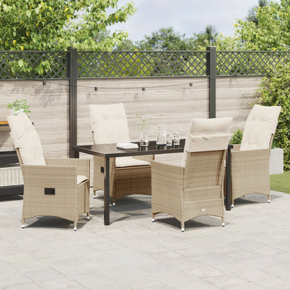 5-Delig Tuin Eetset Met Kussens Beige Poly Riet