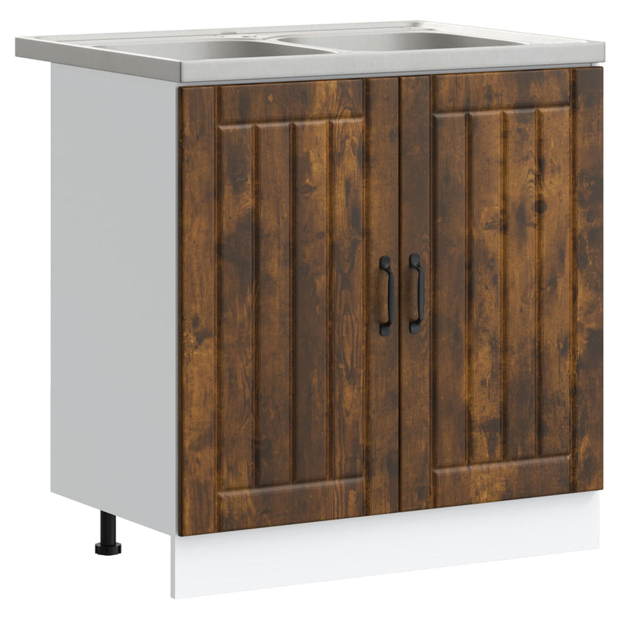 Keukenkast 'Lucca' Met Dubbele Wasbakken In Gerookt Eikenhout