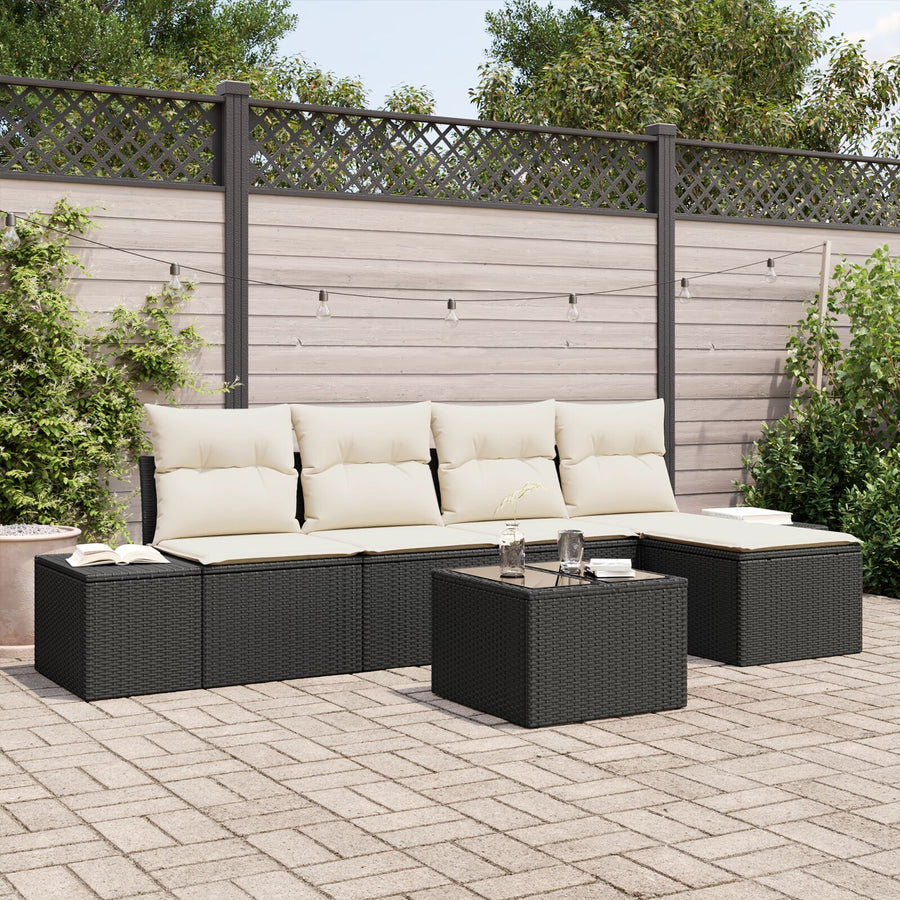 5-Delige Tuin Sofa Set Met Kussens Bruin Poly Rattan