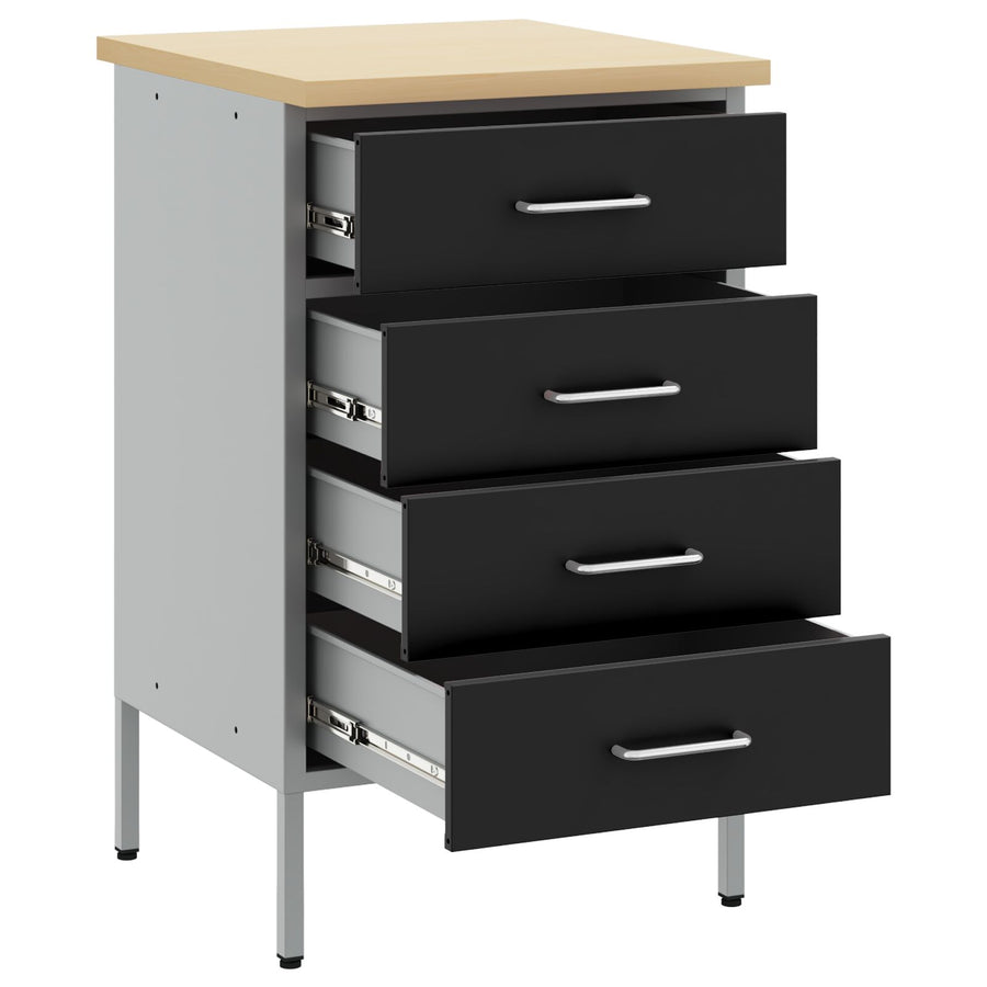 Werkbank 50X55X85 Cm Staal Zwart en grijs Werkplaatskast met 4 lades