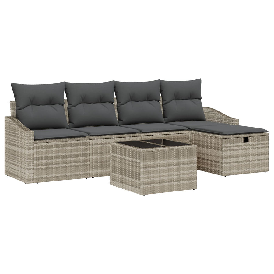 6-Delige Tuin Sofa Set Met Kussens Lichtgrijs Poly Rattan