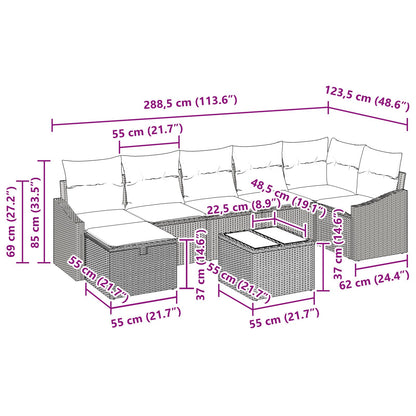 8-Delige Tuin Sofa Set Met Kussens Zwart Poly Rattan