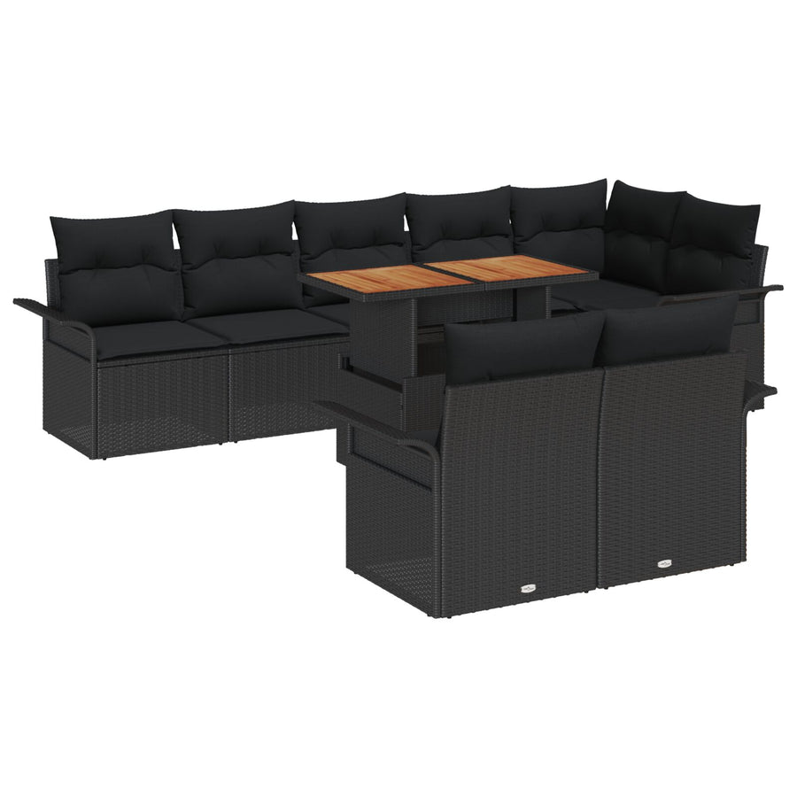 9-Delige Tuin Eetset Met Kussens Zwart Poly Rattan Acacia