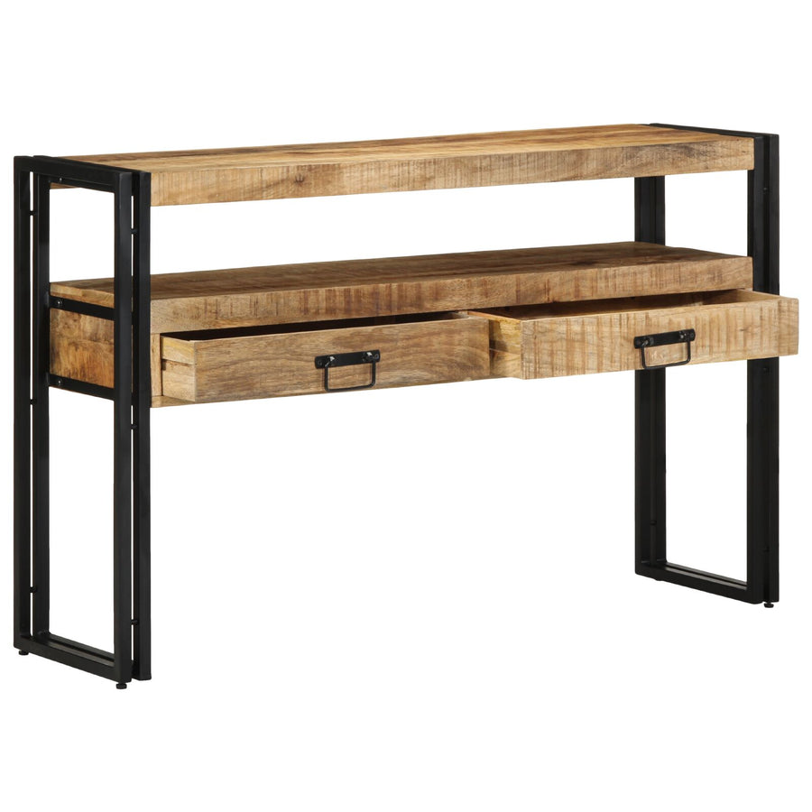 Eettafels Zwart Massief Mango Hout En Metaal 120 x 33 x 75 cm Massief ruw mangohout