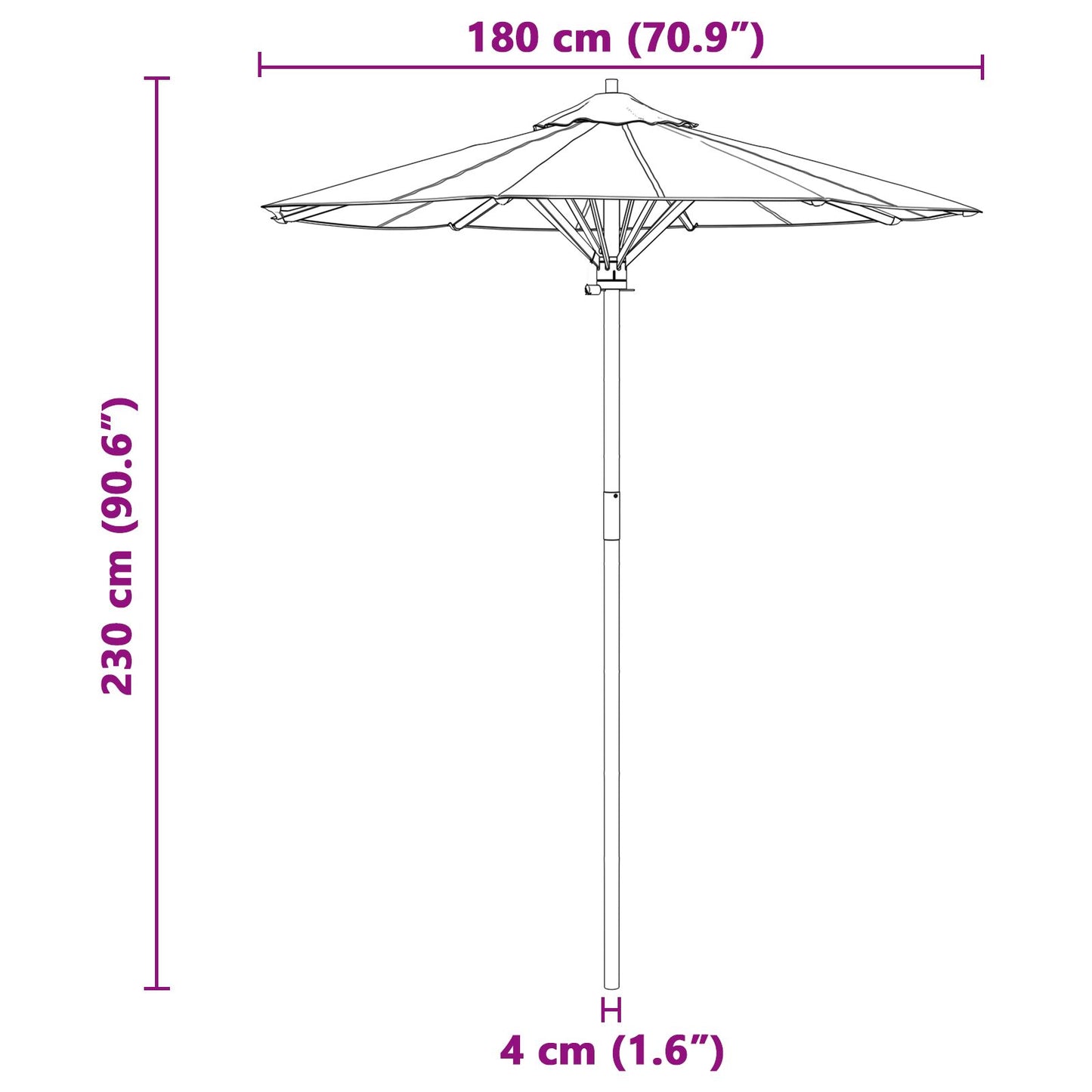 Tuinparasol 180X230 Cm Bamboe 180 x 180 x 230 cm Donkergrijs