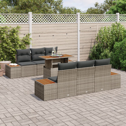 7-Delige Tuin Eetset Met Kussens Grijs Poly Rattan Acacia