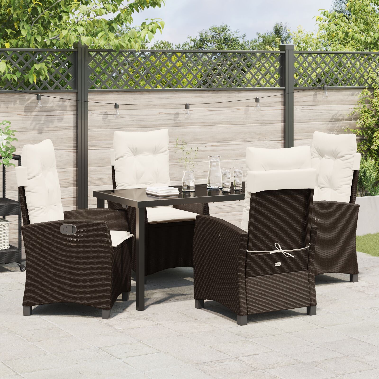 5-Delige Tuin Eetset Met Kussens Bruin Poly Rattan