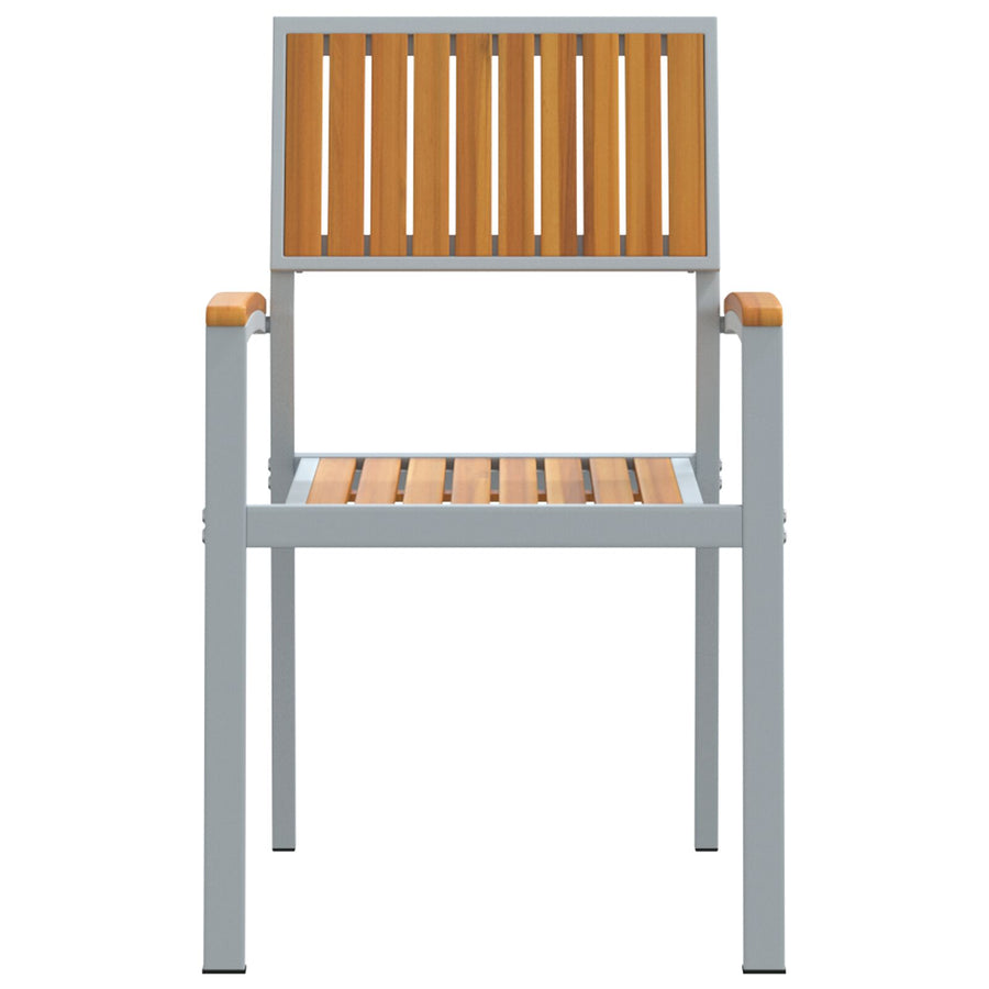 Stapelbare Tuinstoelen 6 Stuks Staal En Massief Acaciahout Grijs