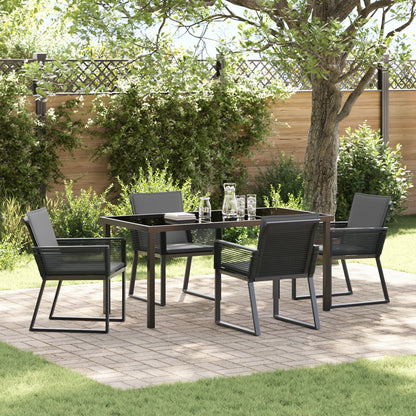 5-Delige Tuin Dining Set Met Kussens Zwart Poly Rattan