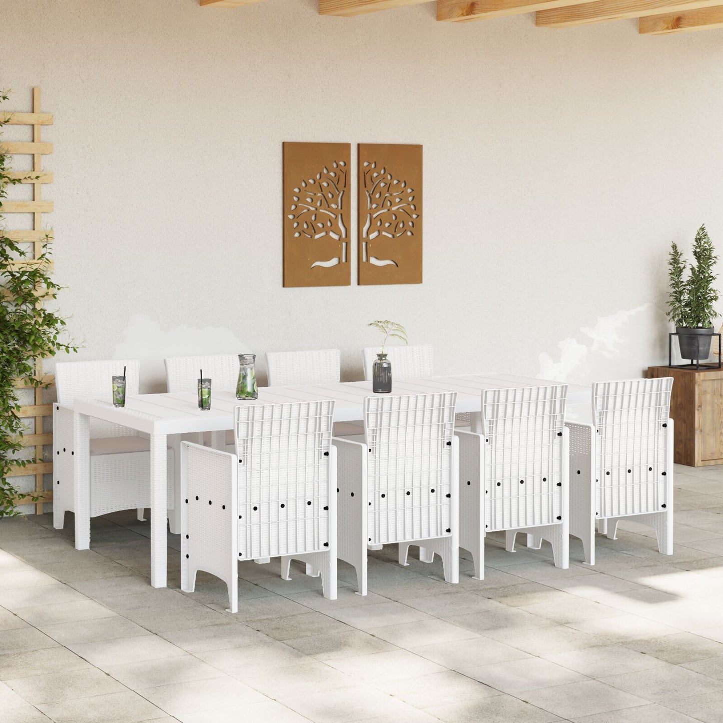 9-Delige Tuin Eettafel Set Met Kussens Lichtgrijze Poly Rattan