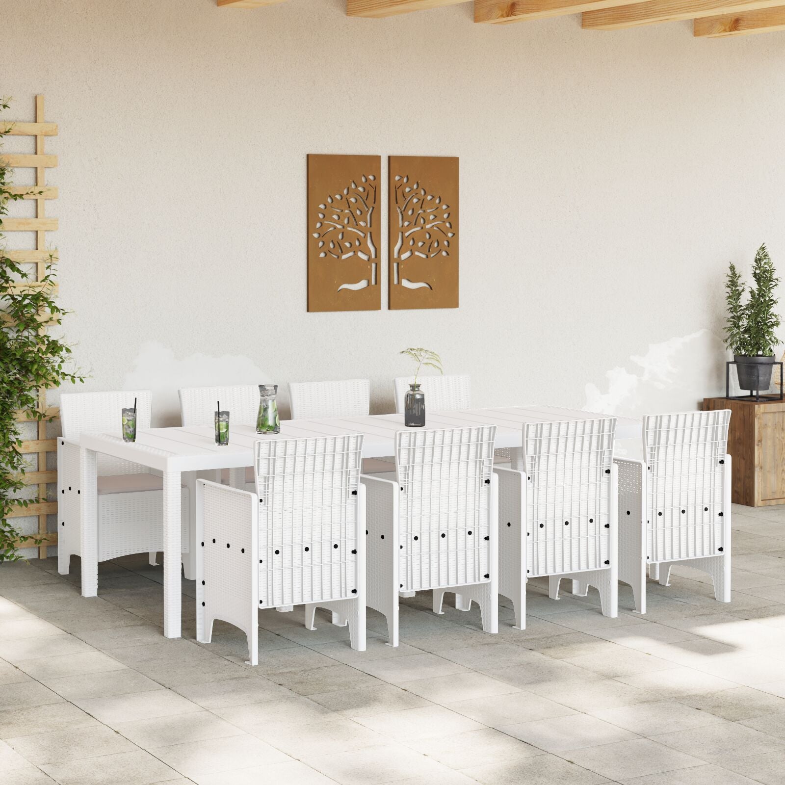 9-Delige Tuin Eettafel Set Met Kussens Lichtgrijze Poly Rattan