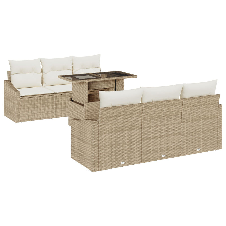 7-Delige Tuinsofa Set Met Kussens Beige Poly Rattan
