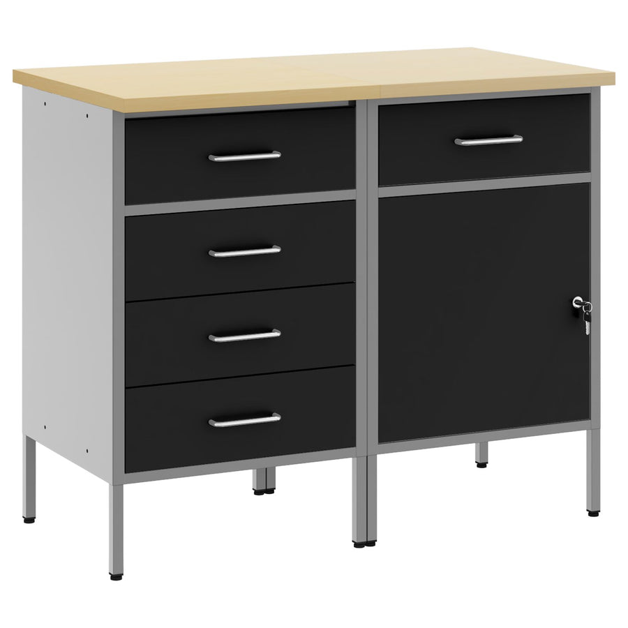 2-Delige Werkcabinet Set En Grijs Gelaagd Hout En Staal 2x (84/85 cm) Zwart 2x kast