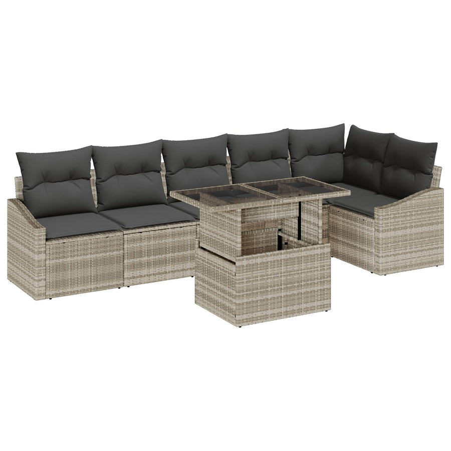7-Delige Tuinsofa Set Met Kussens Lichtgrijze Poly Rattan