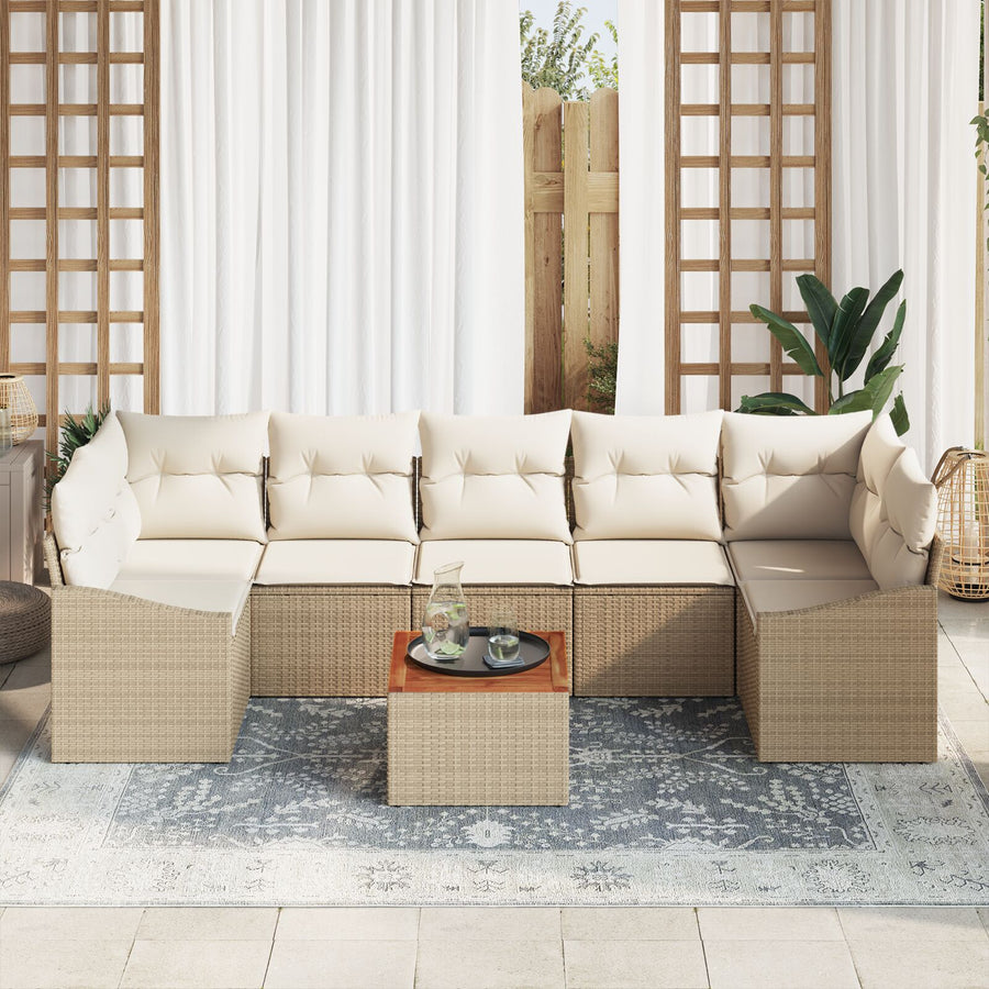 8-Delige Tuinbankset Met Kussens Beige Poly Rattan Acacia