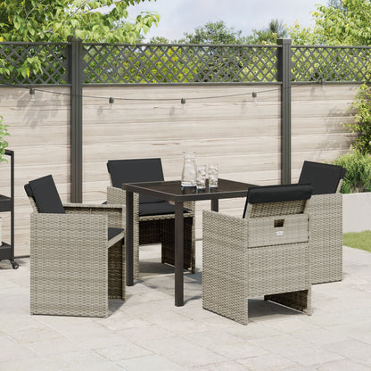 5-Delige Tuin Eetset Met Kussens Lichtgrijze Poly Rattan