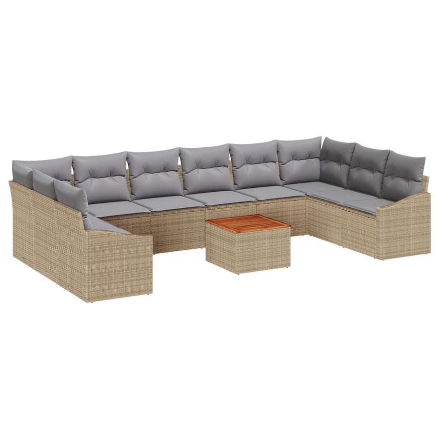 11 Delig Tuin Sofa Set Met Kussens Beige Poly Rattan Acacia