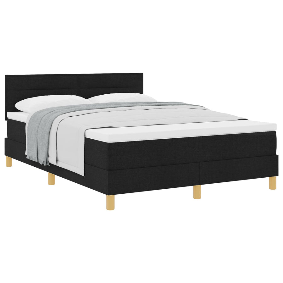 Boxspring Bed Met Matras Stof Zwart 140 x 200 cm Lijnen ontwerp