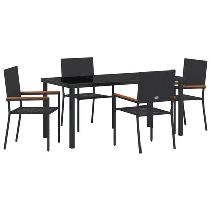5-Delige Tuin Eetset Zwart Poly Rattan