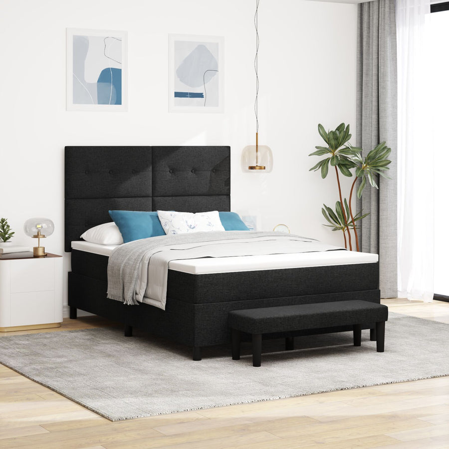 Boxspring Bed Met Matras & Bank Stof Zwart 160 x 200 cm Knoop tufted