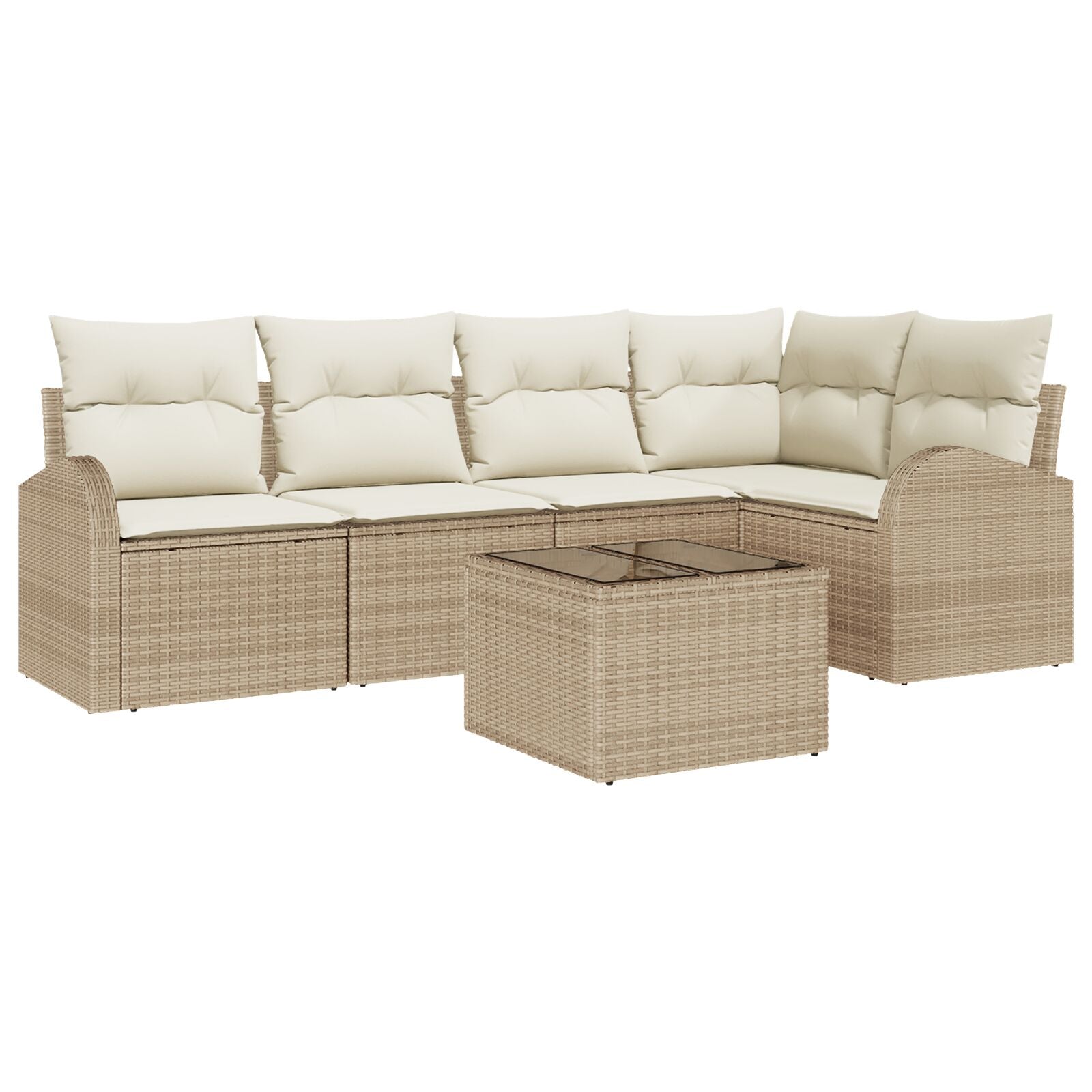 6-Delige Tuin Sofa Set Met Kussens Bruin Poly Rattan Beige en Crème met tafel