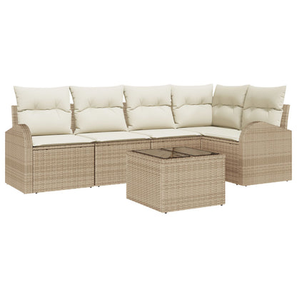 6-Delige Tuin Sofa Set Met Kussens Bruin Poly Rattan Beige en Crème met tafel